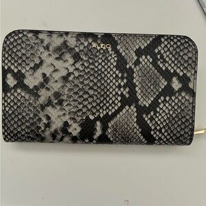 ALDO Black & Gray Snake-Print Zip-Around Wallet